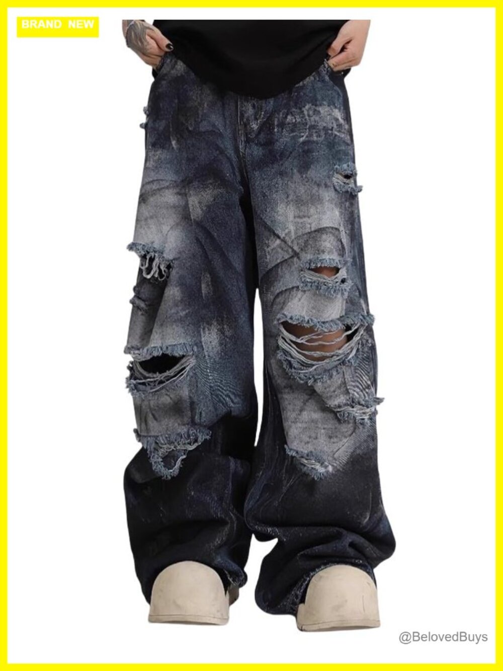 Baggy Wide Leg Ripped Jeans Unisex Y2K Distressed Denim